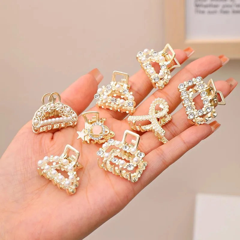 6/8/10PCS/Set Small Rhinestone Pearls Geometric Metal Hair Claws