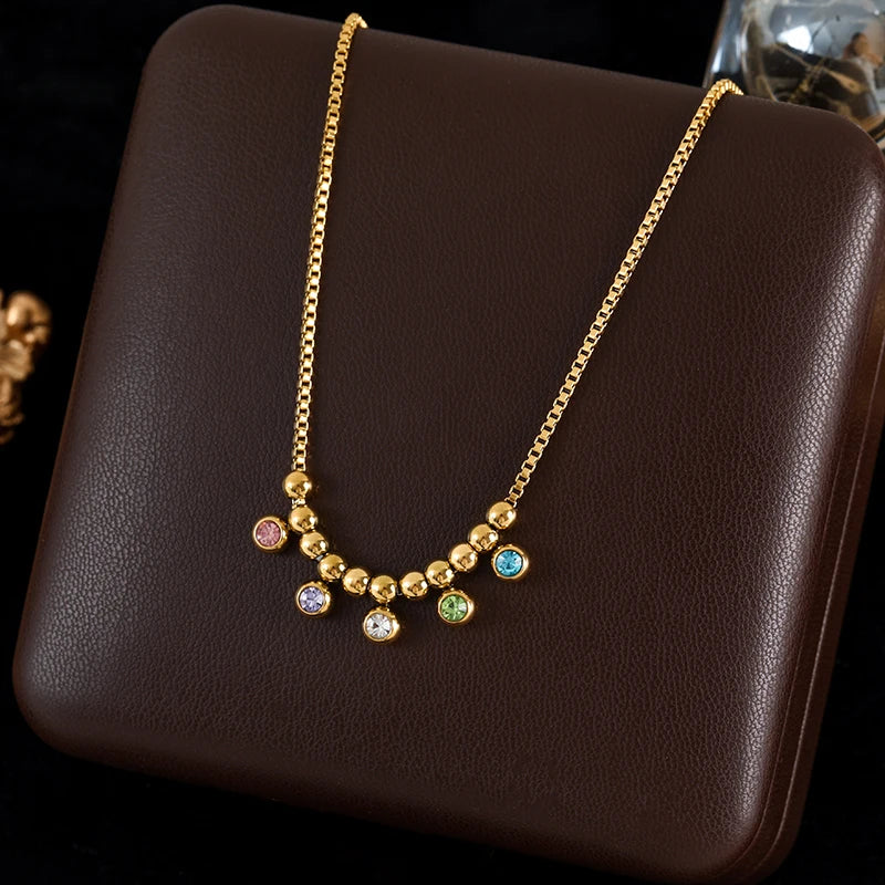 Stainless Steel Multilayer Zircon Pendant Necklace