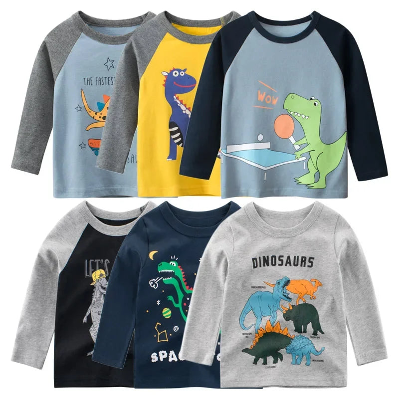 Cartoon Dinosaur Boys Basic Shirt