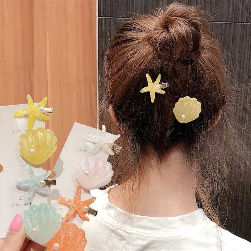 Cute Starfish Faux Pearl Hair Clips