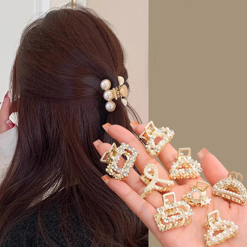 6/8/10PCS/Set Small Rhinestone Pearls Geometric Metal Hair Claws