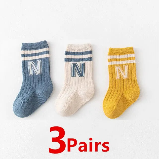 3 Pairs Baby Letter Socks Knit Soft Cotton