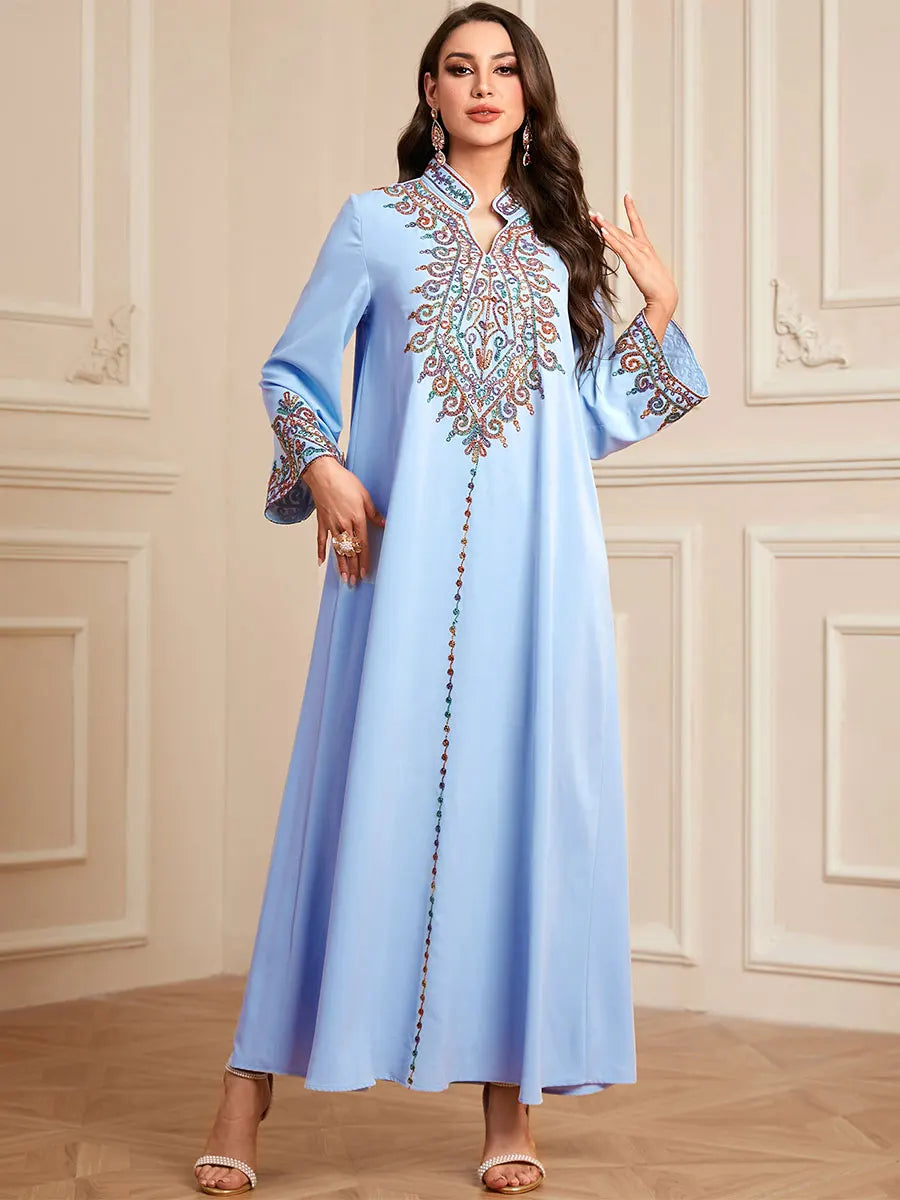 Embroidery V-Neck Long Dress