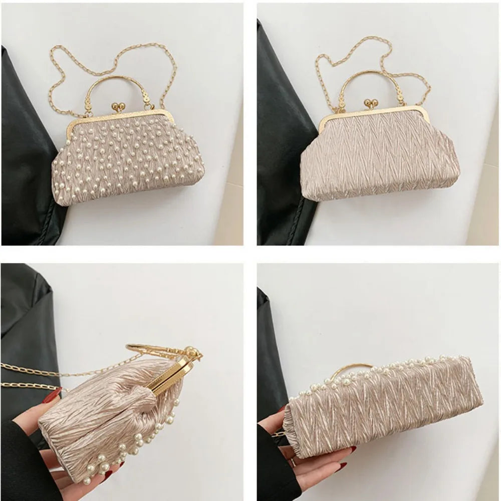 Artificial Pearl Diamond Inlaid Shoulder Bag