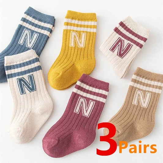 3 Pairs Baby Letter Socks Knit Soft Cotton