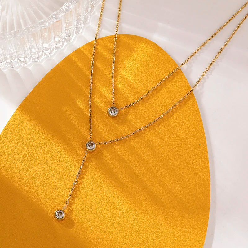 Stainless Steel Multilayer Zircon Pendant Necklace