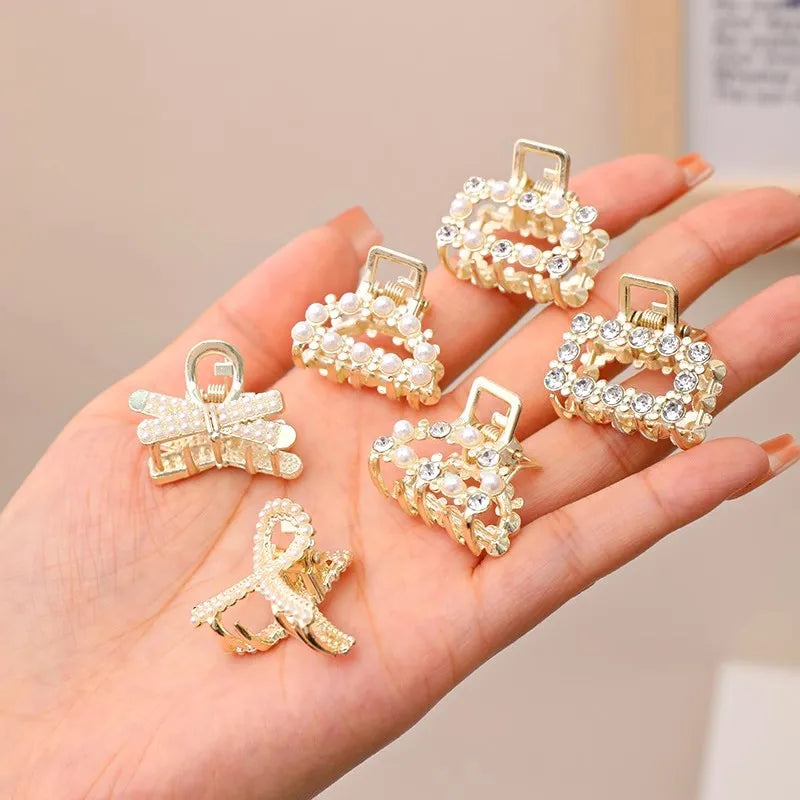 6/8/10PCS/Set Small Rhinestone Pearls Geometric Metal Hair Claws