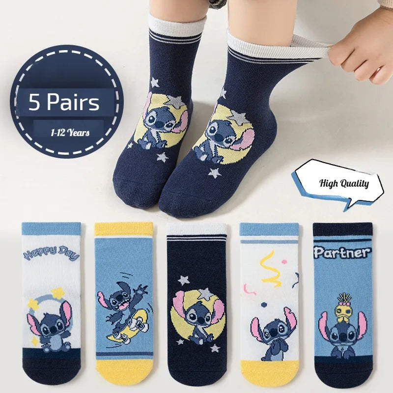 5 Pairs Children Socks Cartoon Stitch