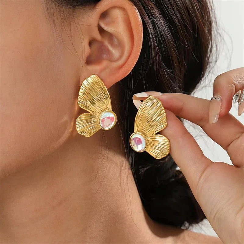 Stainless Steel Geometric Butterfly Leaf Earrings