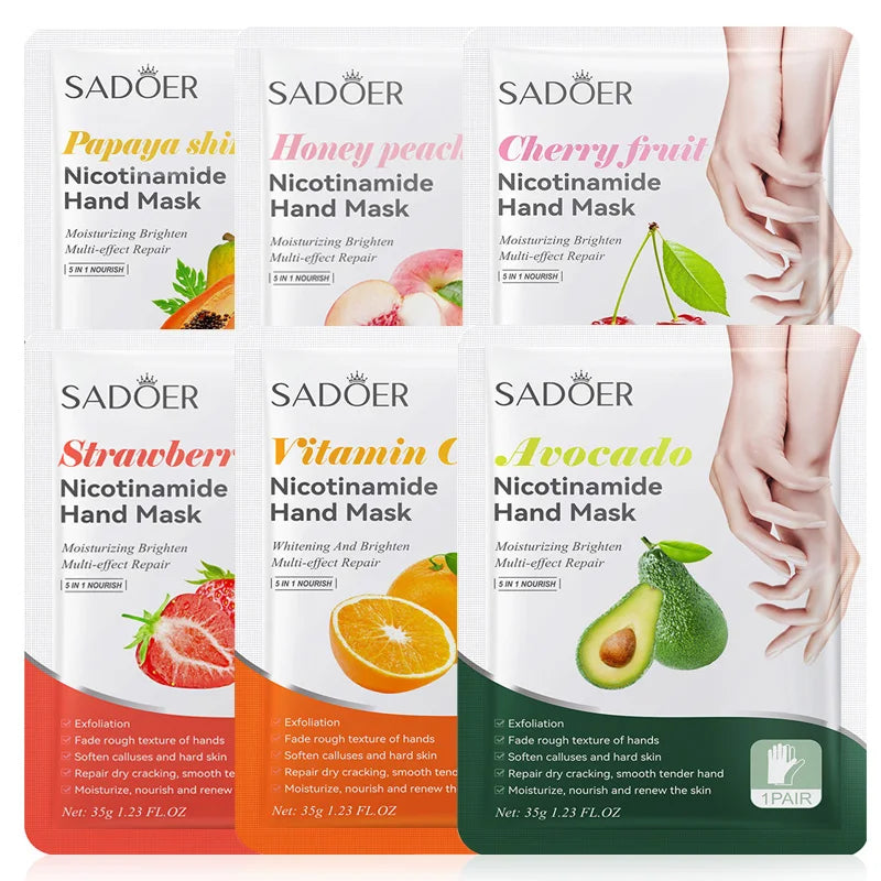 6 PairsFruit Hand Mask Vitamin C and  Moisturizing