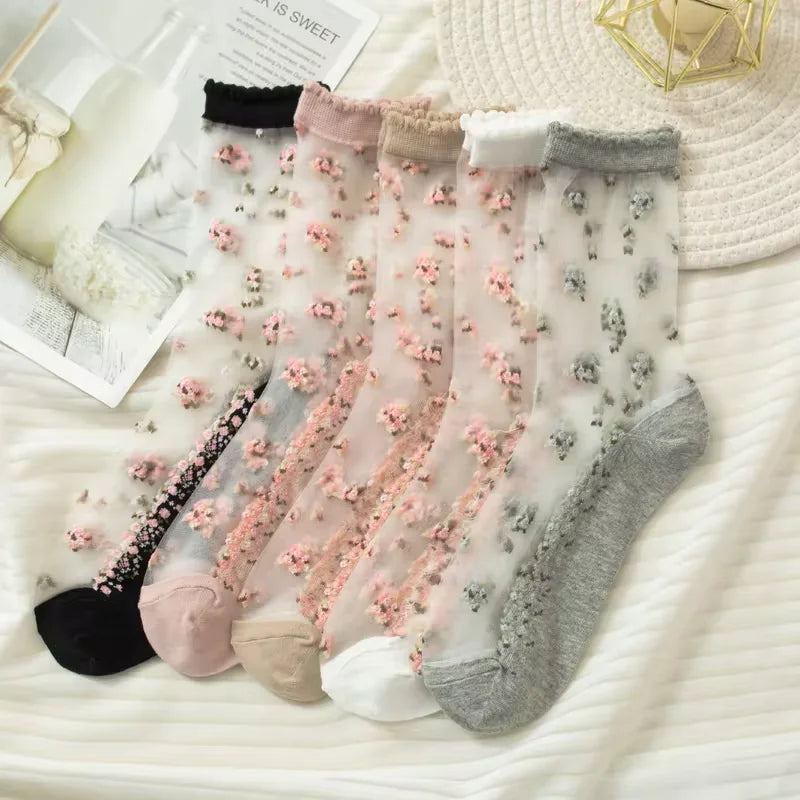 5 Pairs Retro Floral Socks