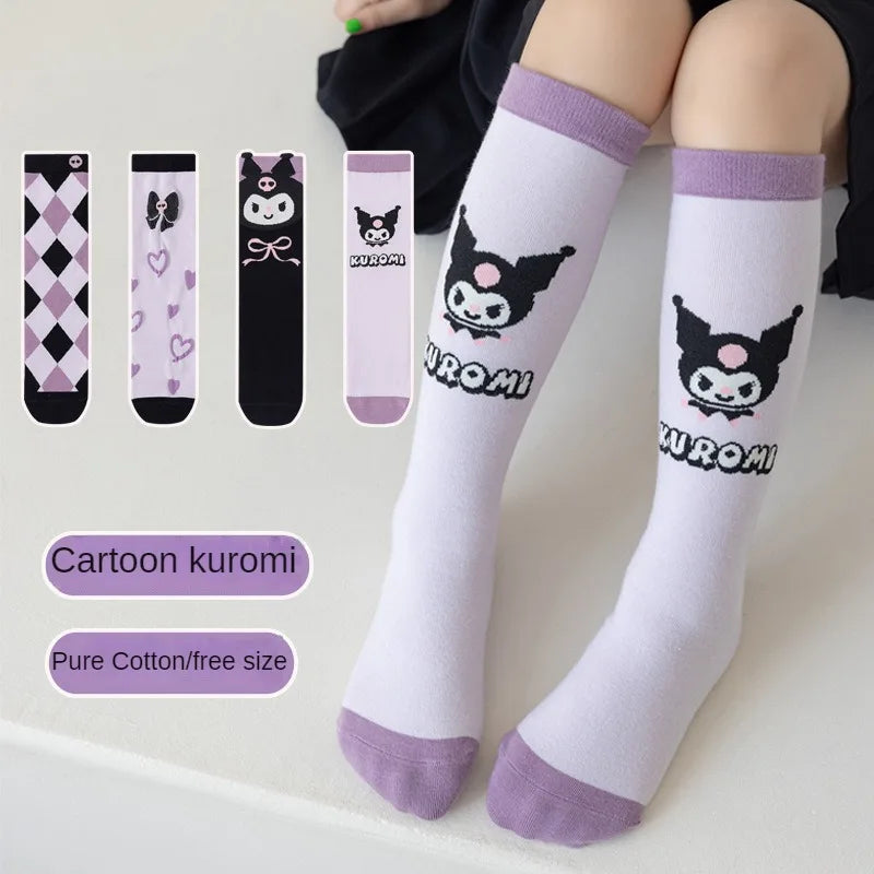 Girls Cute Sanrioed Kuromi Purple Knee Long Socks