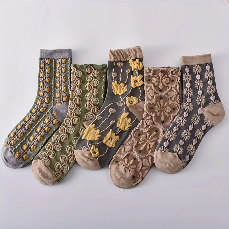 5 Pairs Retro Floral Socks