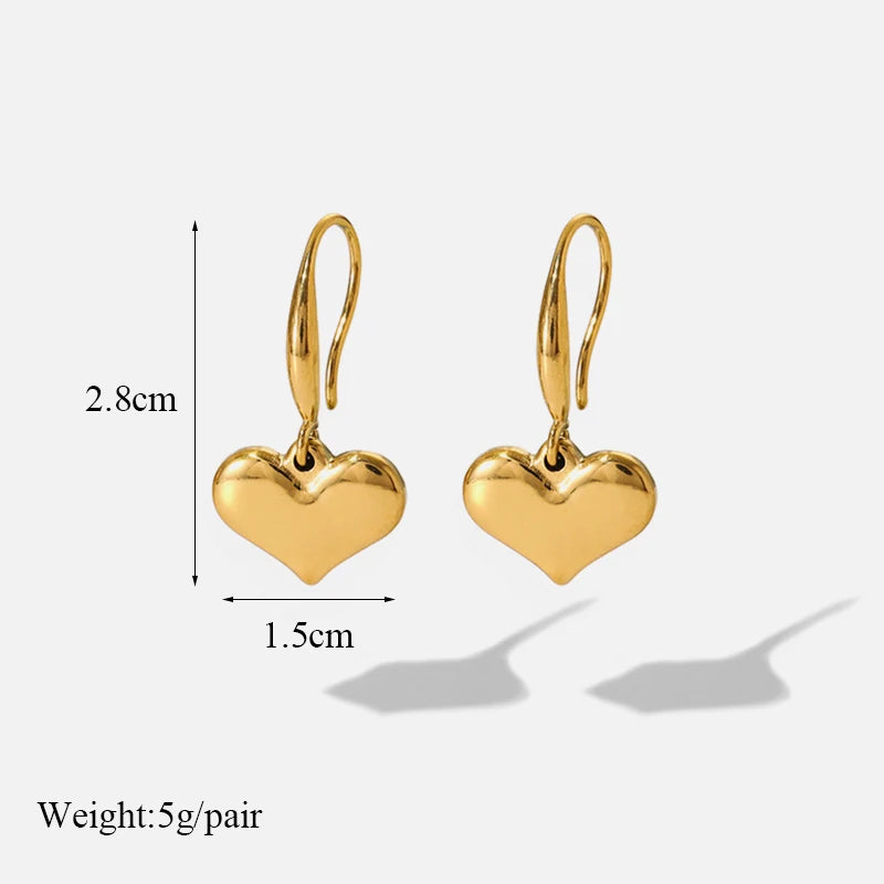 Stainless Steel Gold Color Heart Love Pendant Earrings