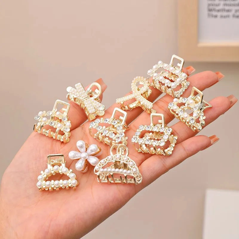 6/8/10PCS/Set Small Rhinestone Pearls Geometric Metal Hair Claws