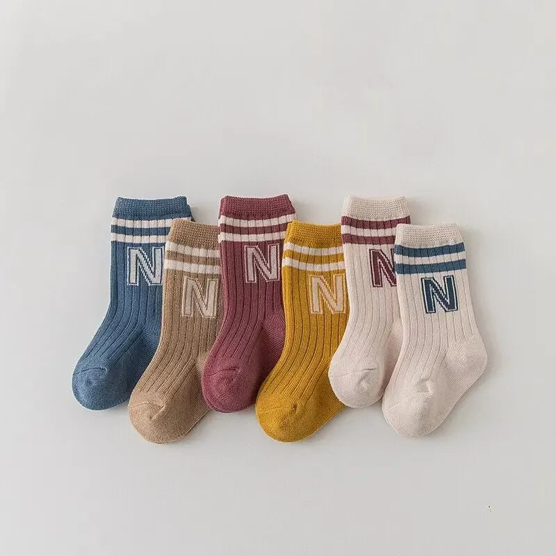 3 Pairs Baby Letter Socks Knit Soft Cotton