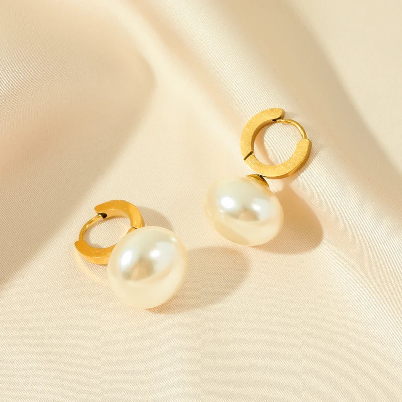 Stainless Steel Heart Pearl Stud Earrings