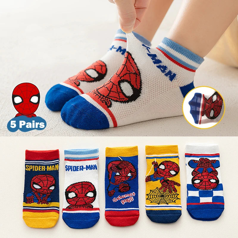 5 Pairs Children Socks Spiderman Anime Kids