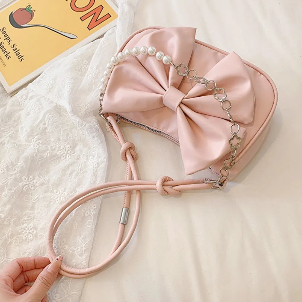 Trendy Pearl Bow Shoulder Bag