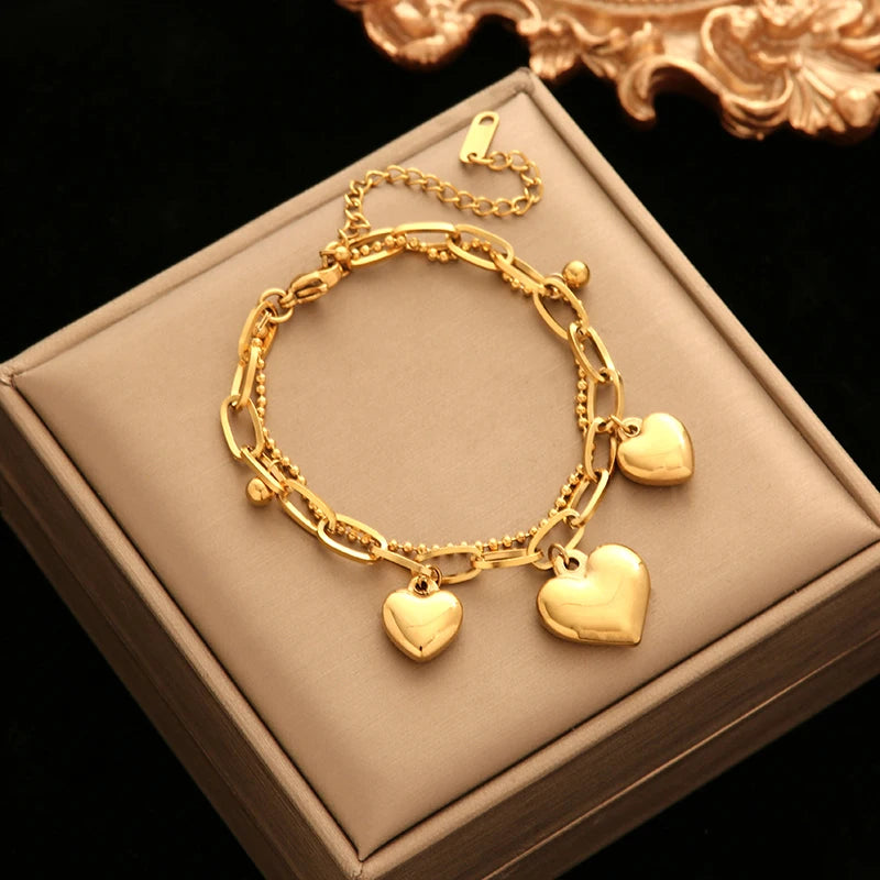 Stainless Steel Heart Charm Bracelet