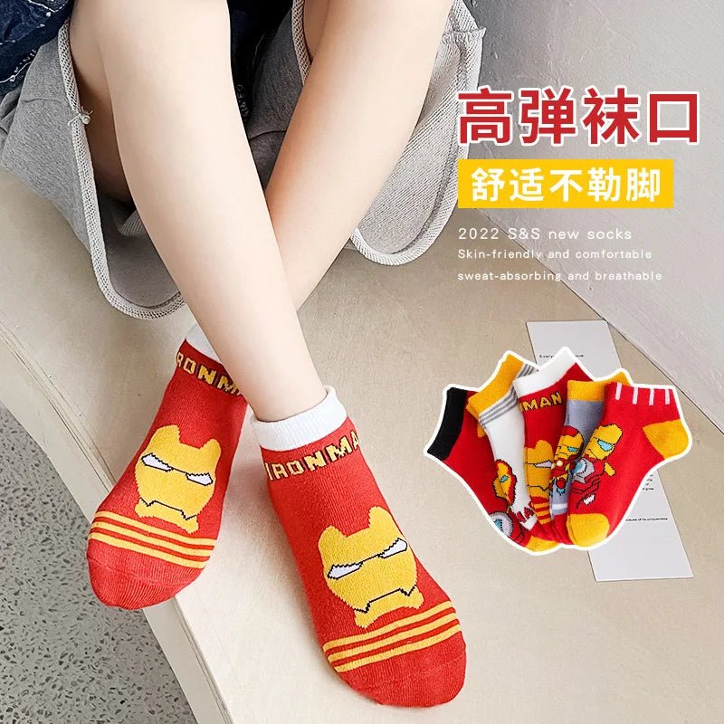 5 Pairs Children Socks Spiderman Anime Kids