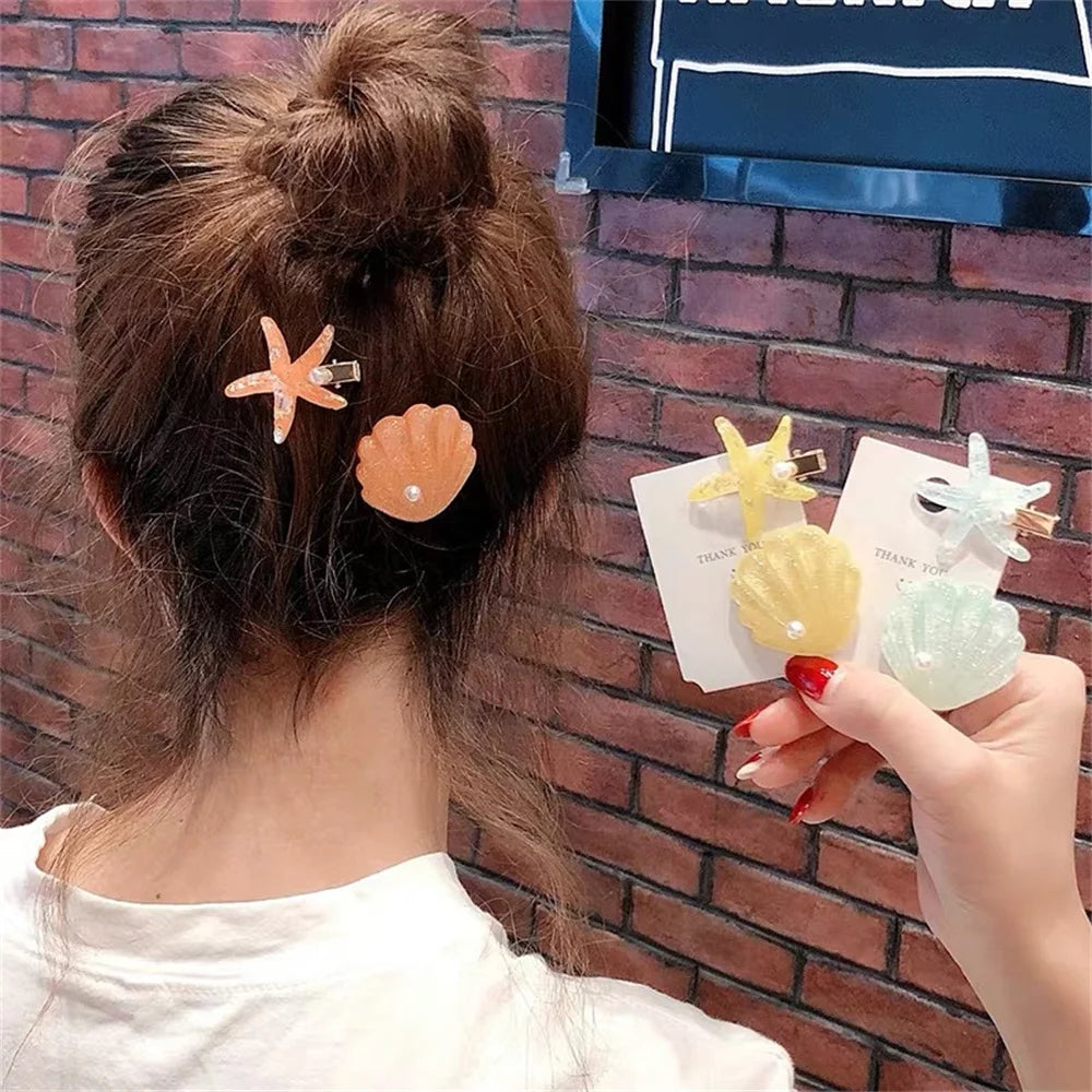 Cute Starfish Faux Pearl Hair Clips