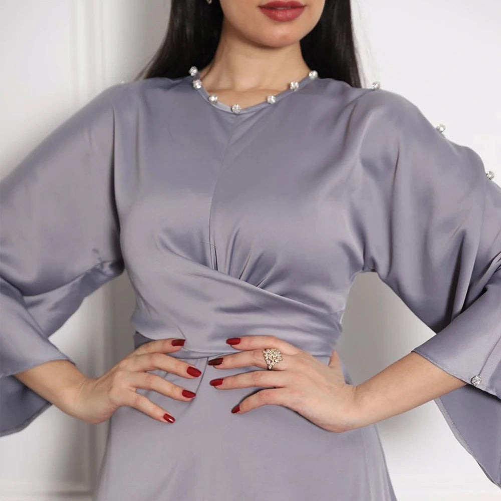 Flare Sleeve With Silver Balls Decoration Dress