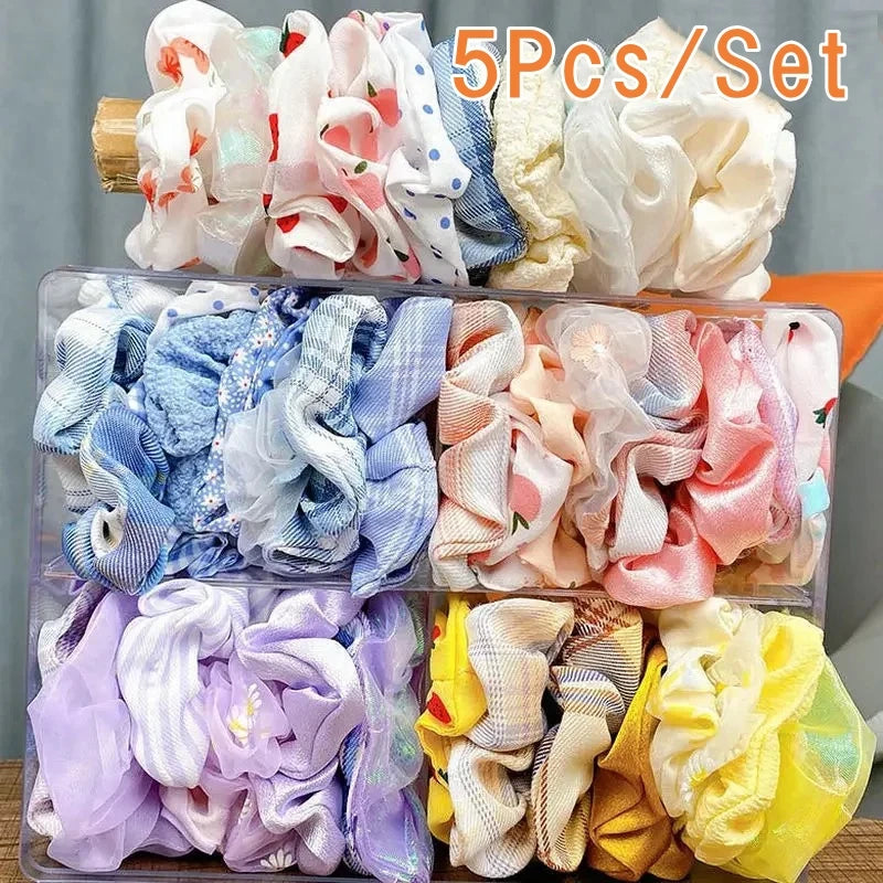 5 Pcs/Set Hair Scrunchies Hair Rope Ties Elastic