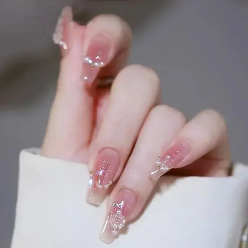 24Pcs Pearl Fake Nails