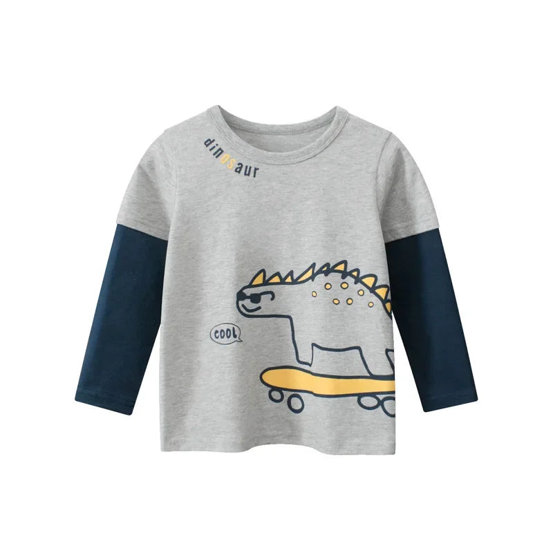 Cartoon Dinosaur Boys Basic Shirt