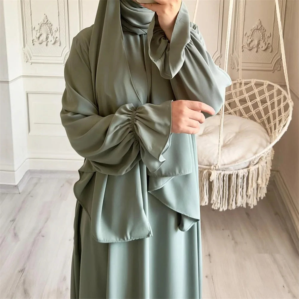 Dubai Dresses With Headscarf Flare Sleeve