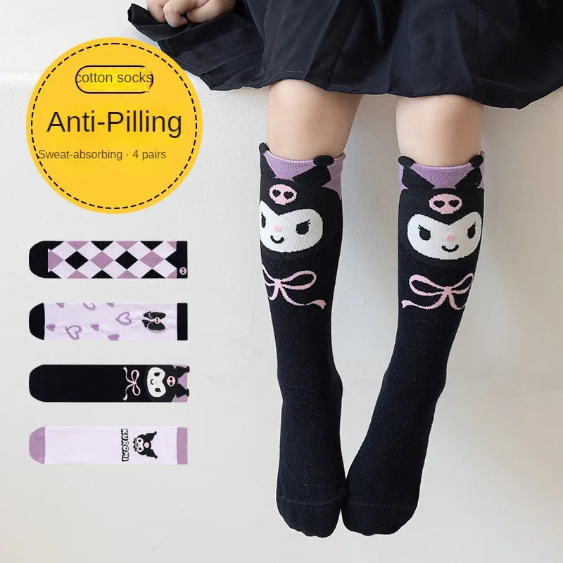 Girls Cute Sanrioed Kuromi Purple Knee Long Socks