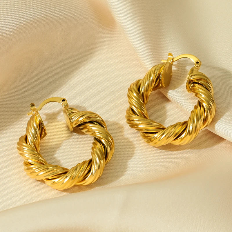 Stainless Steel Gold Color Geometric Hoop Earrings