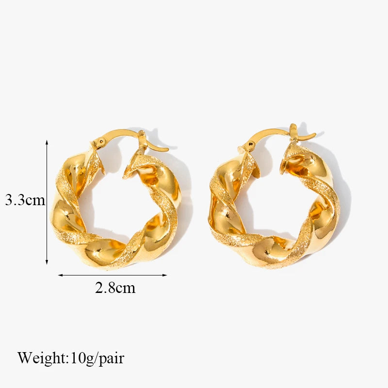 Stainless Steel Gold Color Twisted Hoop Earrings