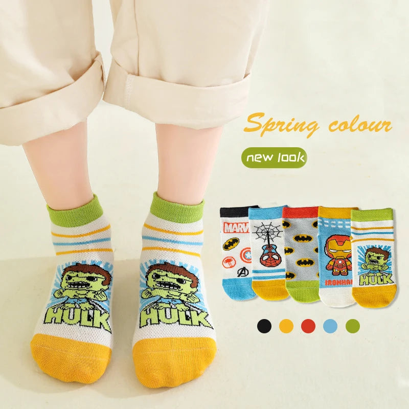 5 Pairs Children Socks Spiderman Anime Kids