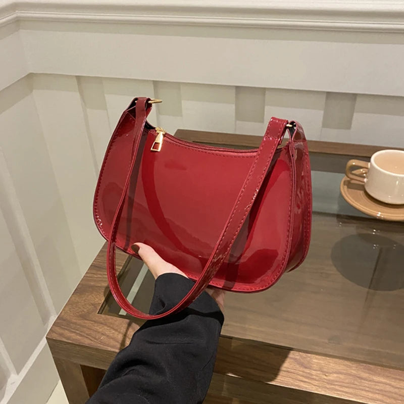 Solid Color Leather Shoulder Bag