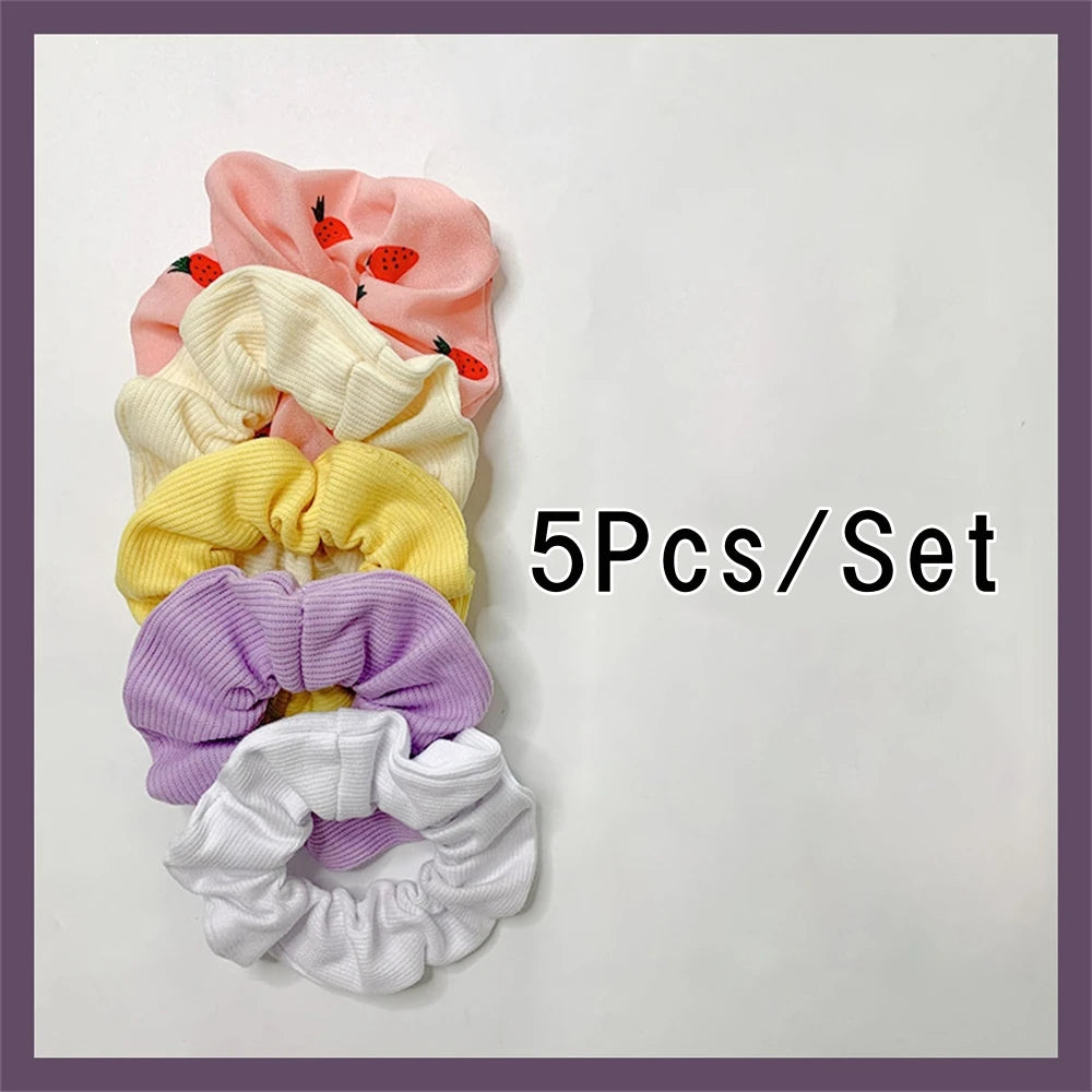 5 Pcs/Set Hair Scrunchies Hair Rope Ties Elastic