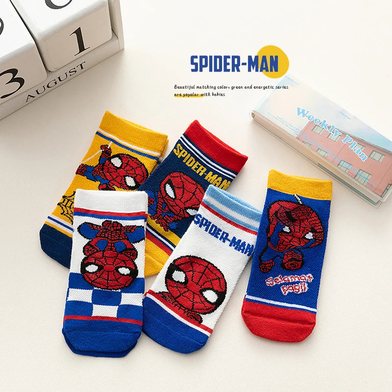 5 Pairs Children Socks Spiderman Anime Kids