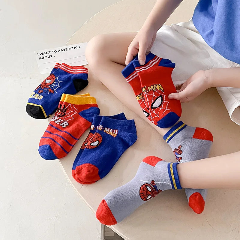 5 Pairs Children Socks Spiderman Anime Kids