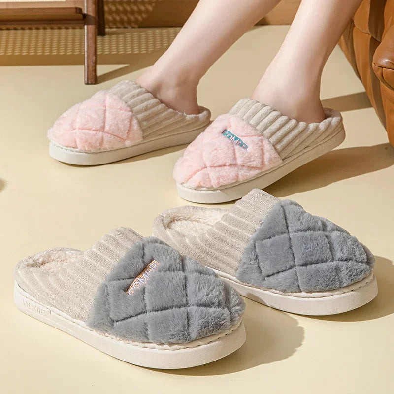 Winter Short Plush Warm  Cotton Slippers