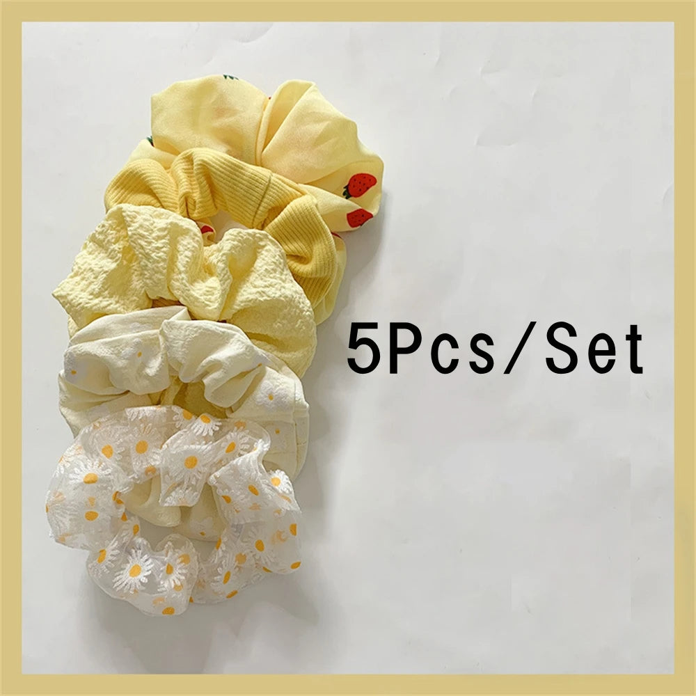 5 Pcs/Set Hair Scrunchies Hair Rope Ties Elastic