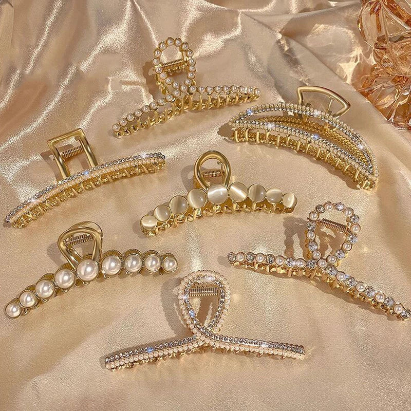 Metal Gold Pearl Hair Clips