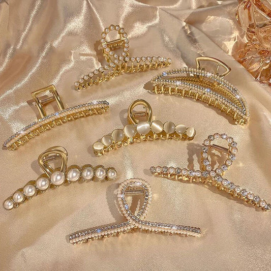 Metal Gold Pearl Hair Clips