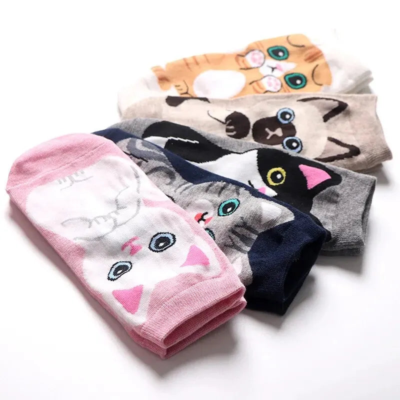 5 Pairs/Set Women's Cartoon Cute Cat