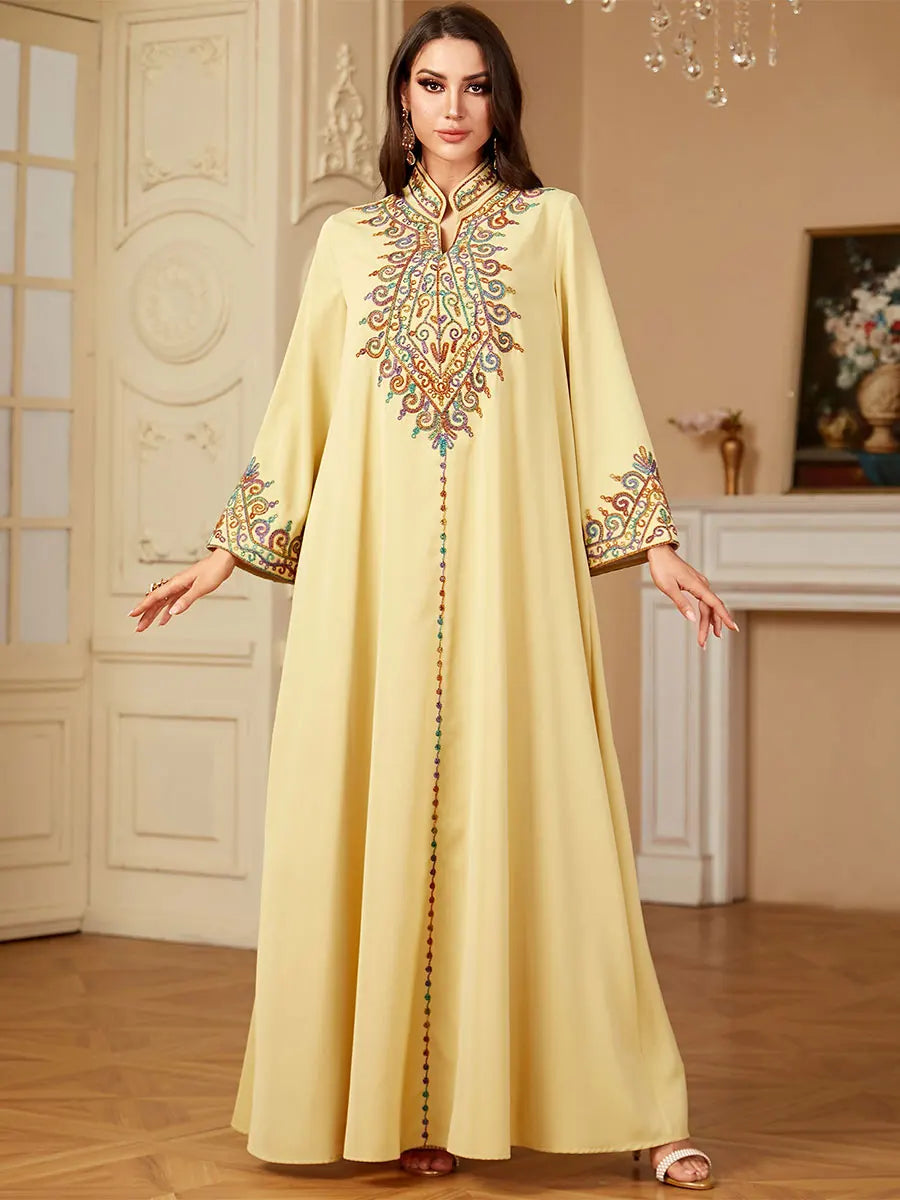 Embroidery V-Neck Long Dress