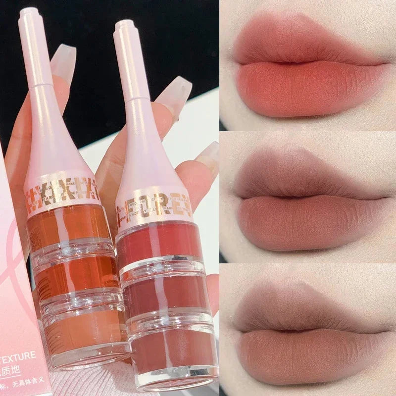 3 in 1 Lipstick with Lip Brush Three Layer