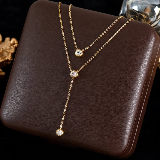 Stainless Steel Multilayer Zircon Pendant Necklace