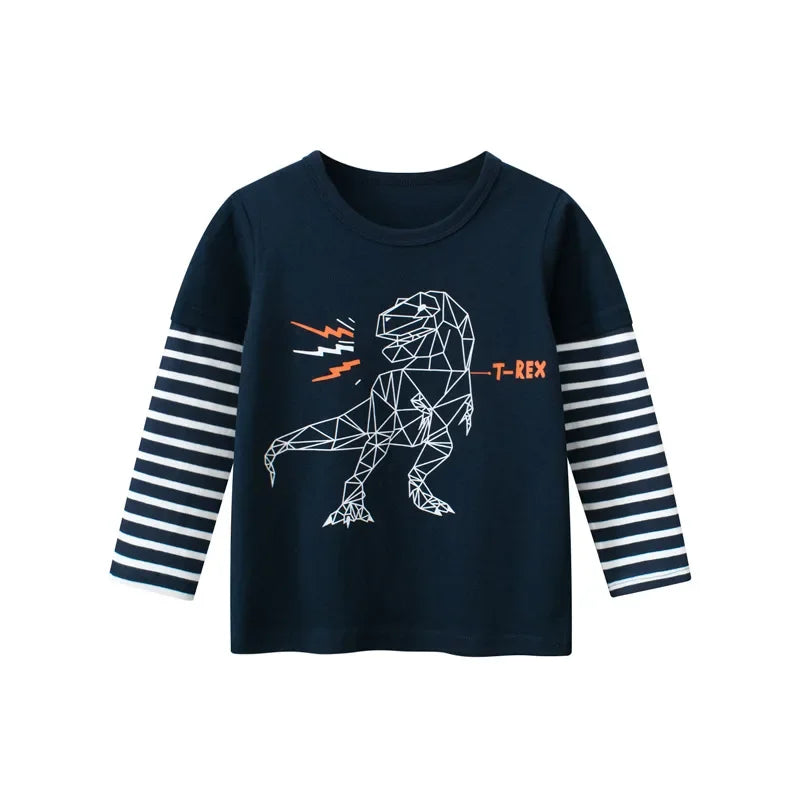 Cartoon Dinosaur Boys Basic Shirt