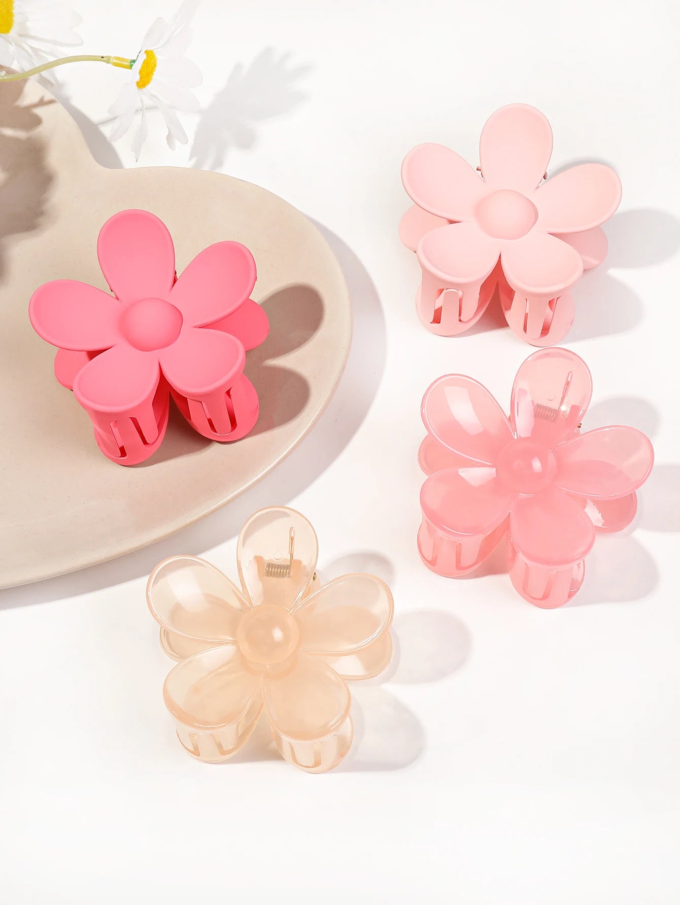 4Pcs 3Inch Pink Flower Claw Clips