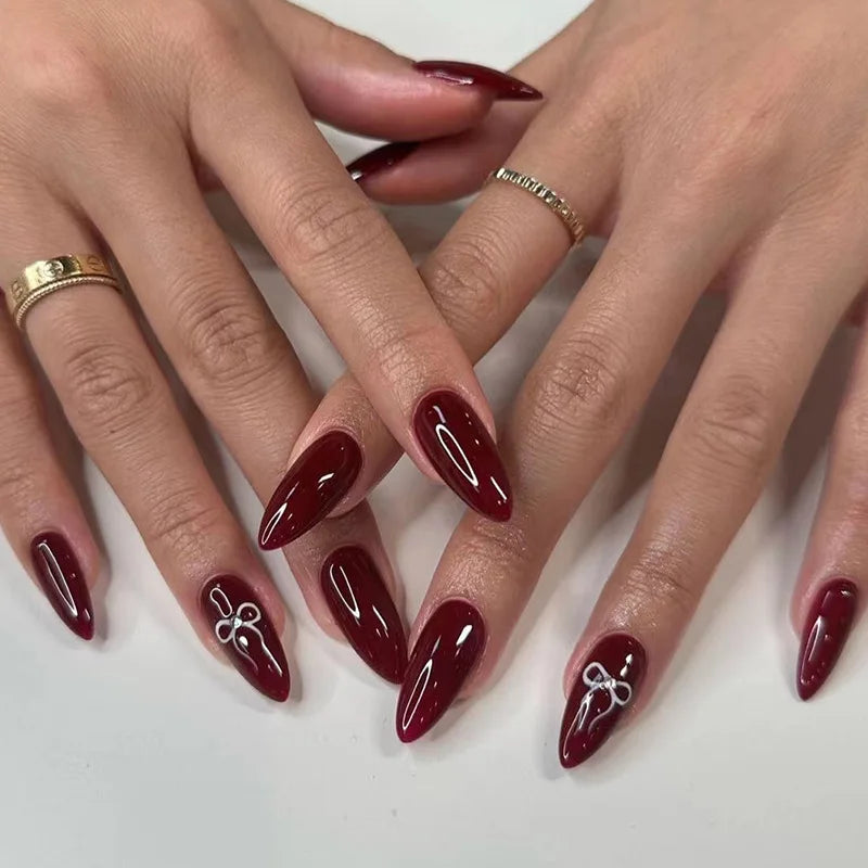 24Pcs  Red Fake Nail